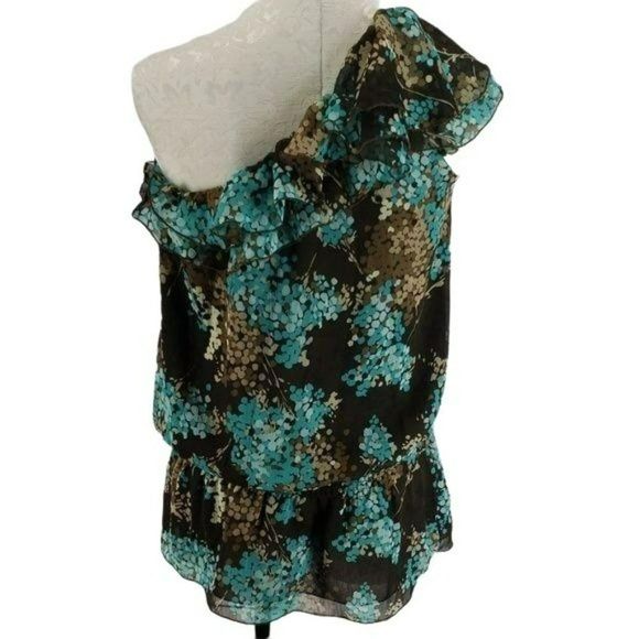 Apt. 9 Apt9 Women's Polka Dot Abstract Ruffle One Shoulder Blouse‎ Size Medium - Picture 2 of 8